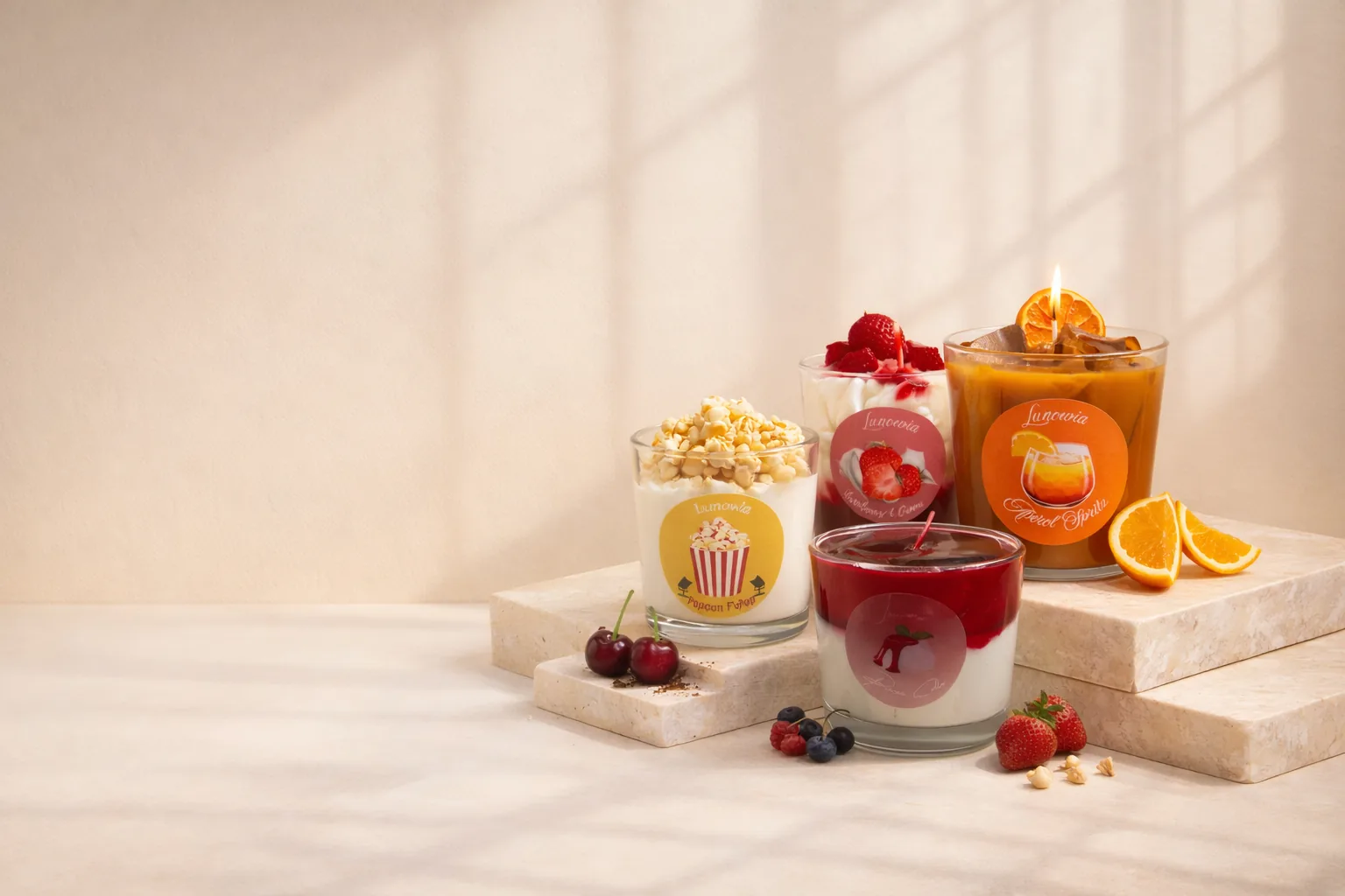 Duftkerzen von LUNOWIA aus der Dessert- und Cocktail-Kollektion